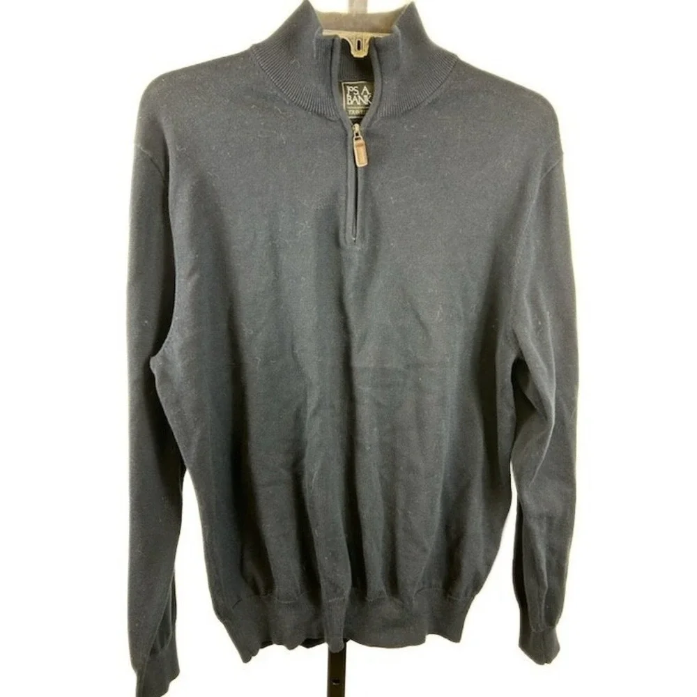 Jos‎ A Bank Men's Size Large Navy Blue Traveler 1/4 Zip 100% Pima Cotton Sweater
